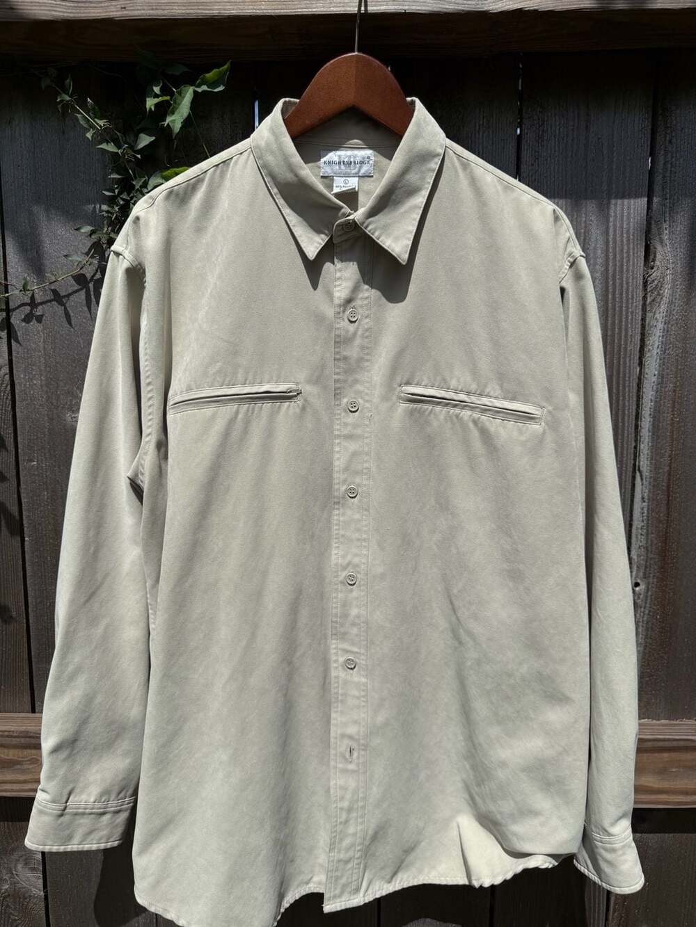 Knightsbridge Long Sleeve Button Down Shirt Size L Beige Faux Suede